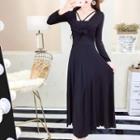 Set: Long-sleeve A-line Midi Dress + Light Jacket