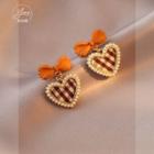 Heart Plaid Alloy Dangle Earring 1 Pair - Stud Earring - Brown - One Size
