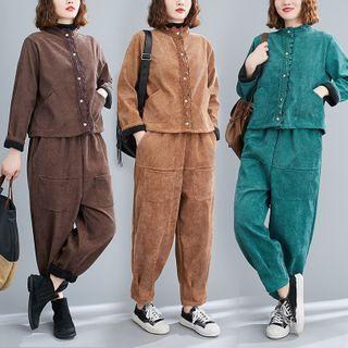 Set: Corduroy Button-up Jacket + Harem Pants
