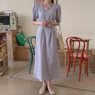 Short-sleeve Plain Midi Mermaid Dress