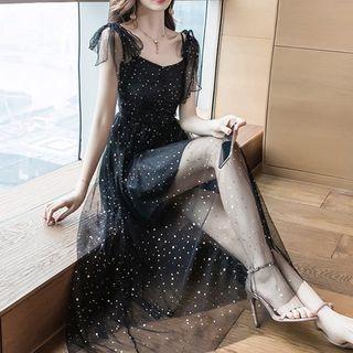 Cold-shoulder Sequin Maxi Mesh Dress