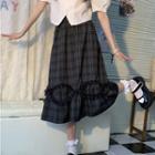 Plaid Midi A-line Skirt Dark Gray - One Size