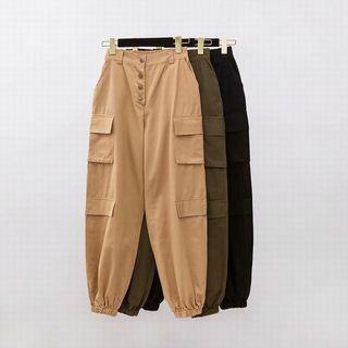 Side-pocket High-waist Gather-cuff Cargo Pants