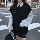 Check Shirt / Crew-neck Knit Vest
