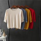 Elbow-sleeve Cropped Knit Top