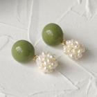 Faux Pearl Drop Earring 1 Pair - B816 - White Faux Pearl - Green - One Size