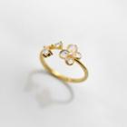 Flower Faux Pearl Sterling Silver Open Ring 1 Pc - Gold - One Size