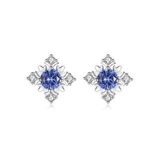 Sterling Silver Fashion And Elegant Snowflake Stud Earrings With Blue Cubic Zirconia Silver - One Size