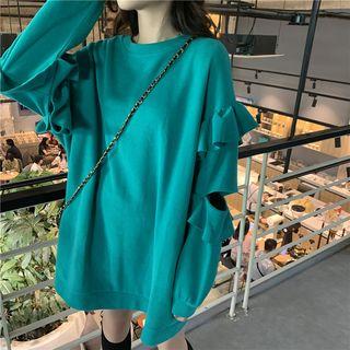 Long-sleeve Ruffle Trim Split Hem Pullover