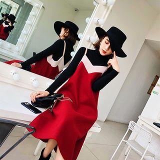 Two-tone Spaghetti Strap Midi Dress
