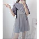 Plain Shirt / Strappy Midi A-line Mesh Dress / Floral Print Short-sleeve T-shirt
