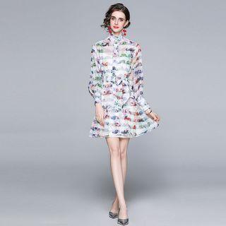 Print Ruffle Hem Midi A-line Dress