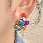 Faux Gemstone Alloy Earring 1 Pair - 2629a - Blue & Pink & Yellow - One Size
