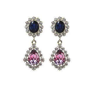Rhinestone Teardrop Earrings (pink) One Size
