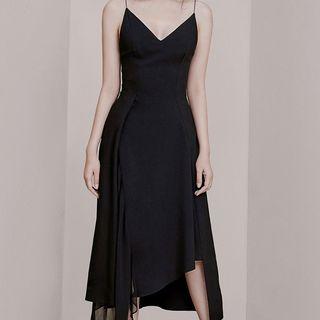 Asymmetric Panel Midi Spaghetti Strap Dress