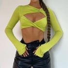 Knotted Cut-out Long-sleeve Crop Top