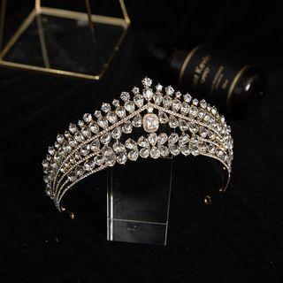 Faux Crystal Wedding Tiara Without Veil - Gold & White - One Size