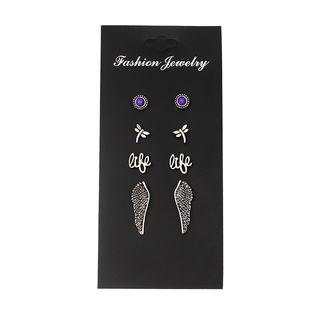 Set Of 4: Stud Earring Set Of 4 - Silver & Purple - One Size