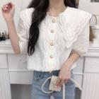 Puff-sleeve Pointed Collar Top White - One Size