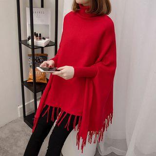 Turtle Neck Fringe Hem Sweater
