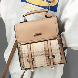 Plaid Panel Faux Leather Backpack