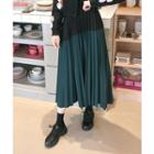Color-block Pleated Maxi Skirt Dark Green - One Size