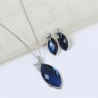 Set : Rhinestone Pendant Necklace + Dangle Earring Blue - One Size