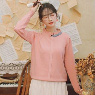 Ruffle Trim Stand-collar Sweater