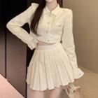 Collared Single-breasted Jacket / Pleated Mini A-line Skirt