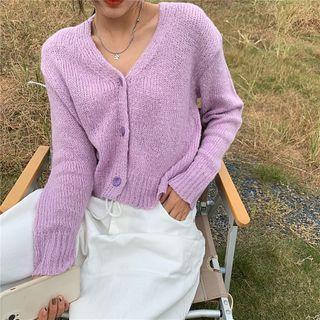 Plain Cardigan / Long-sleeve Mock-neck Lace Top