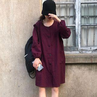 Long-sleeve Buttoned Dress Purple - One Size