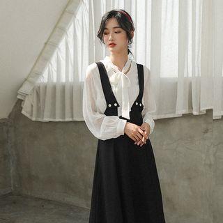 Ribbon-neck Shirt / Pinafore Dress