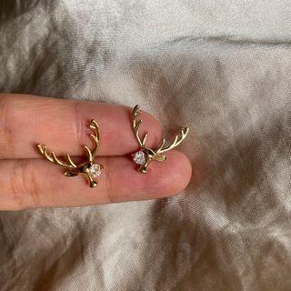 Rhinestone Alloy Deer Horn Earring 1 Pair - E534 - Gold - One Size
