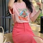 Bear Print T-shirt / Midi Pencil Skirt / Set