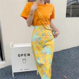 Short-sleeve T-shirt / Print Midi Pencil Skirt