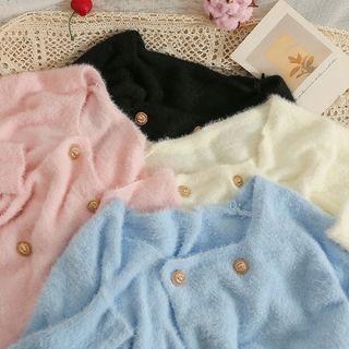 Cropped Double-breasted Furry Cardigan