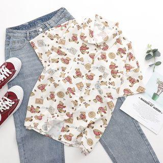Bear Print Short-sleeve Shirt Off-white - One Size