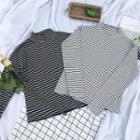 Color-block Striped Mock-neck Slim-fit Top