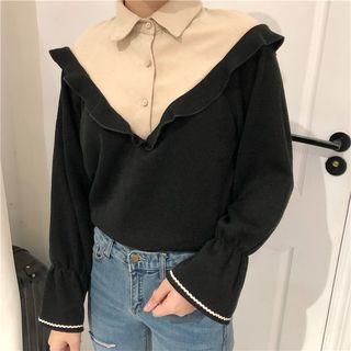 Frill Trim Paneled Blouse
