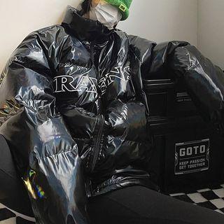 Lettering Print Glossy Padding Jacket