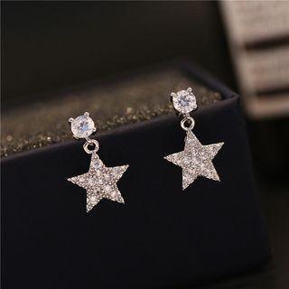 Rhinestone Star Dangle Earring Silver Needle - As Shown In Figure - One Size