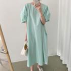 Round Neck Oversized Puff Short Sleeve Dress