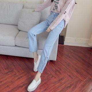 Lace-up Straight Cut Jeans