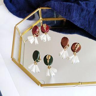 Wooden Disc Fringed Earring