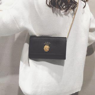 Faux Leather Flap Crossbody Bag Black - One Size