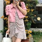Short-sleeve Jacket / Sleeveless Drawstring Dress