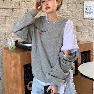 Lettering Zip Detail Sweatshirt Gray - One Size