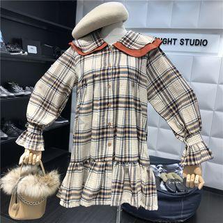 Layered Collar Plaid Long-sleeve Dress