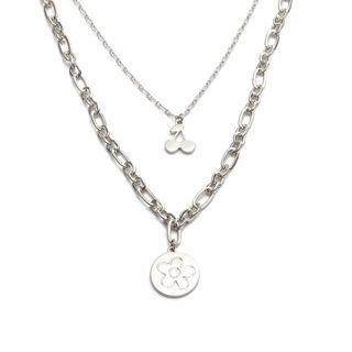 Pendant Cherry Layered Chain Necklace Silver - One Size
