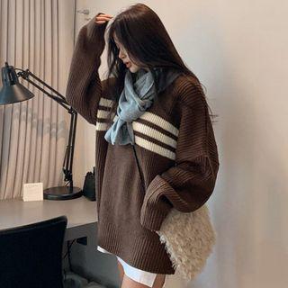 Striped Ribbed Sweater Coffee - One Size